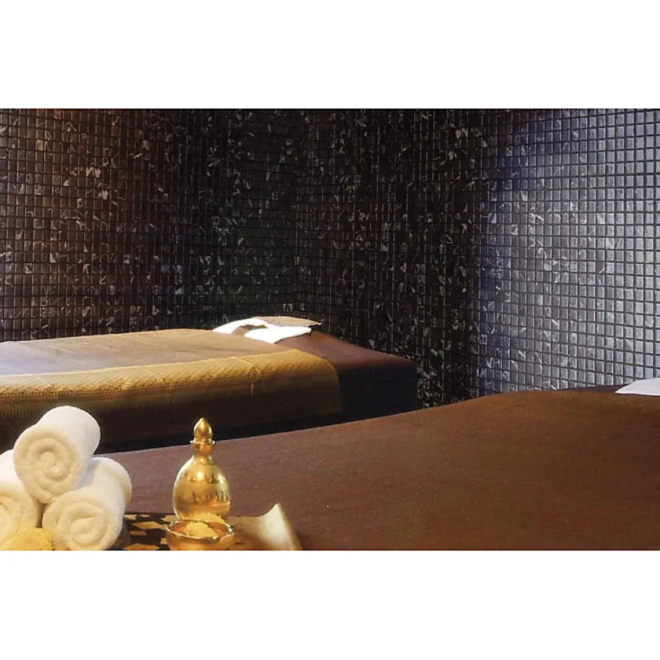 Aelle Carrelage Mosaïque en pâte de verre aspect marbre noir mate 2,5x2,5 cm ZEN BLACK MARBRE