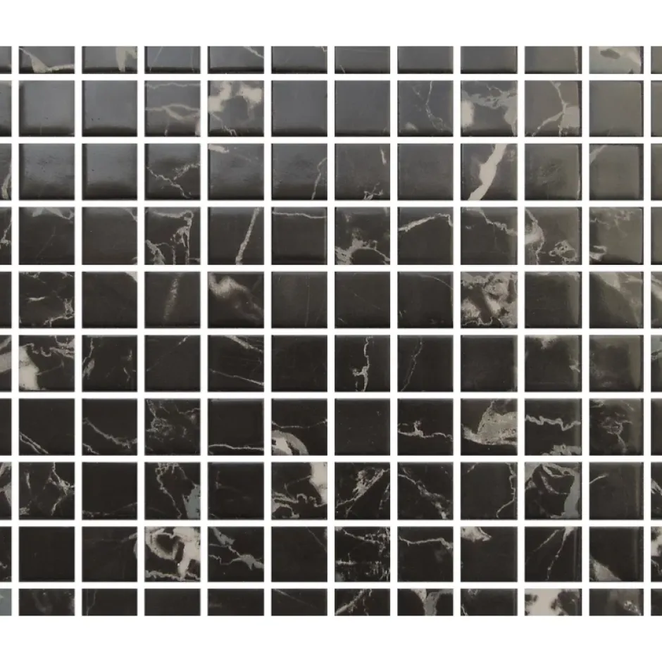 Aelle Carrelage Mosaïque en pâte de verre aspect marbre noir mate 2,5x2,5 cm ZEN BLACK MARBRE