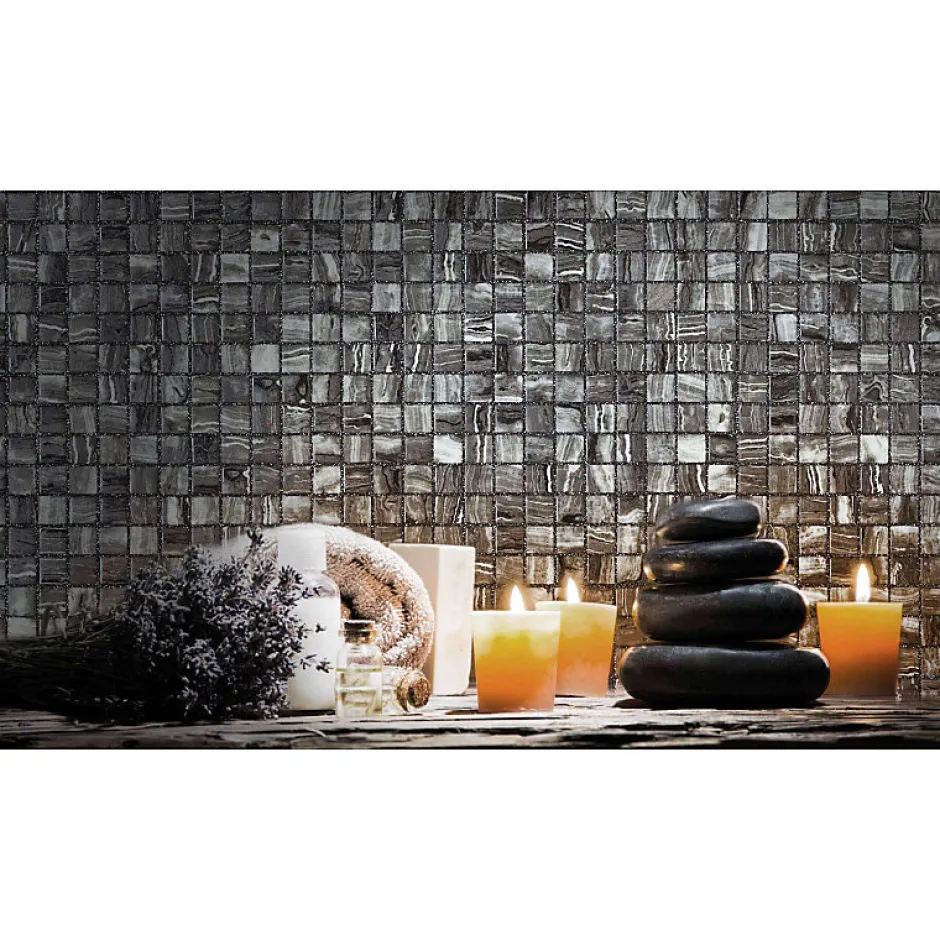 Aelle Carrelage Mosaïque en pâte de verre aspect marbre gris/noir mate 2,5x2,5 cm ZEN FIOR DI BOSCO