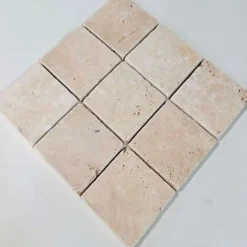 Mosaïque en Travertin Blanc Ivoire Vieilli - 10X10X1 CM-Albedo Pierre Discount