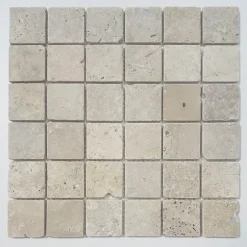 Albedo Pierre Mosaïque en Travertin Blanc Ivoire Vieilli 4,8x4,8x0,8 CM