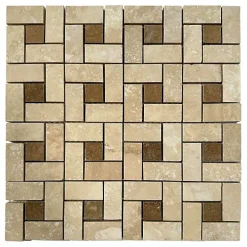 Mosaïque en Travertin Blanc Ivoire, Noçe - Target (Cible)-Albedo Pierre Outlet