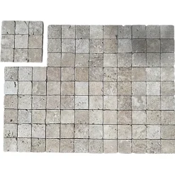 Mosaïque en Travertin Blanc ivoire vieilli - 10X10X1 CM- 2ième choix-Albedo Pierre Sale