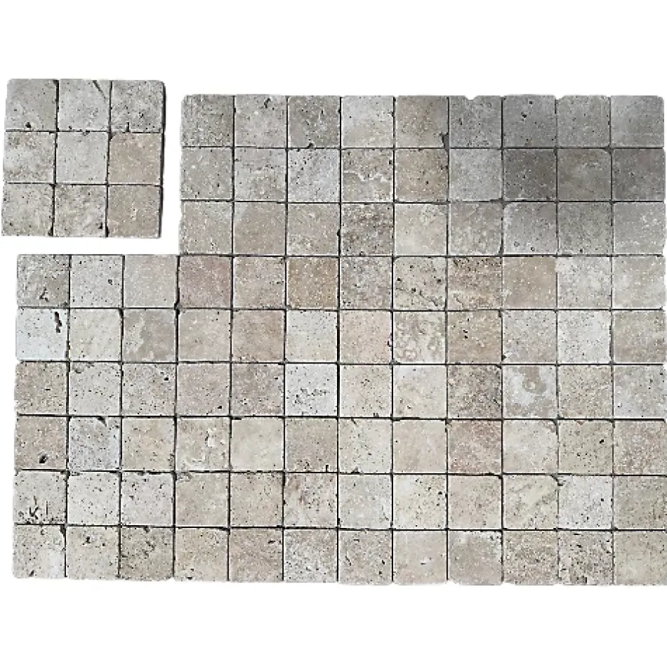 Mosaïque en Travertin Blanc ivoire vieilli - 10X10X1 CM- 2ième choix-Albedo Pierre Sale