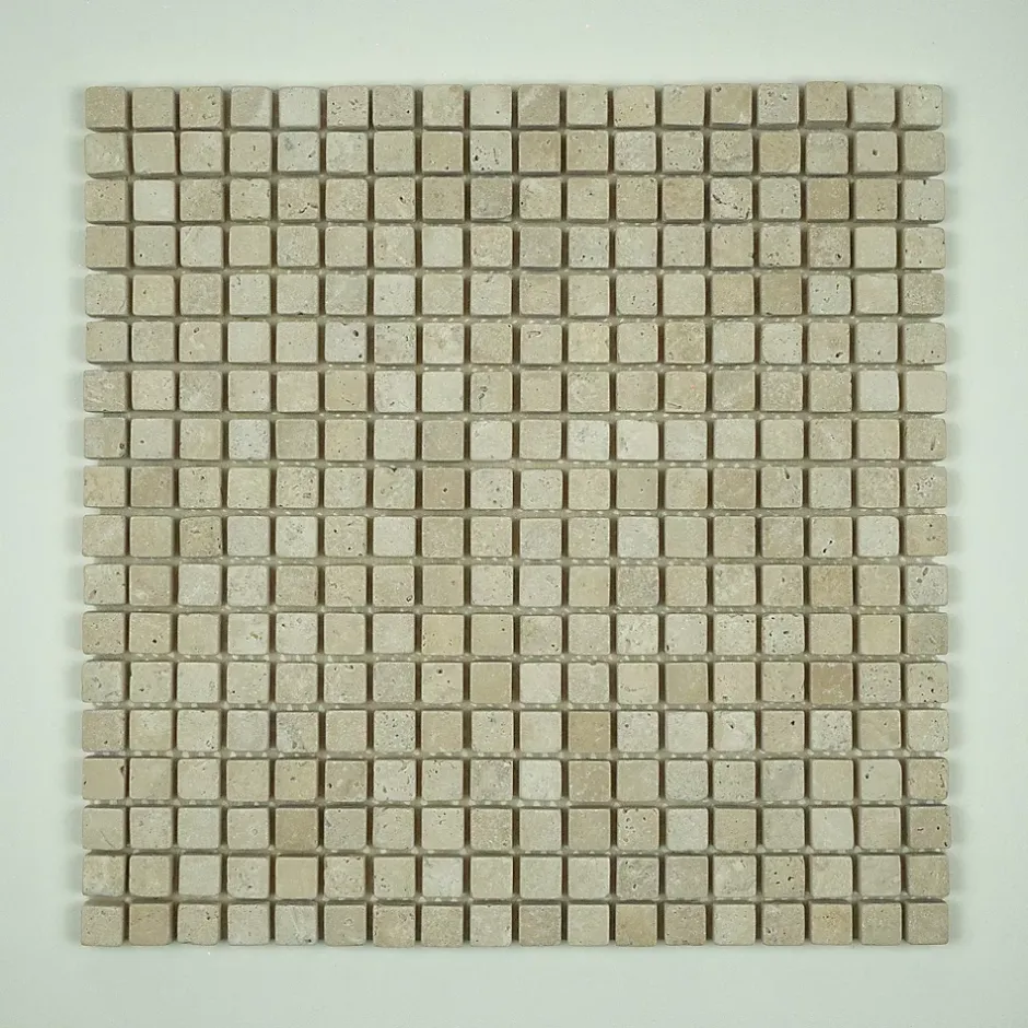 Albedo Pierre Mosaïque en Travertin Blanc Ivoire Vieilli - 1,5X1,5X1 CM