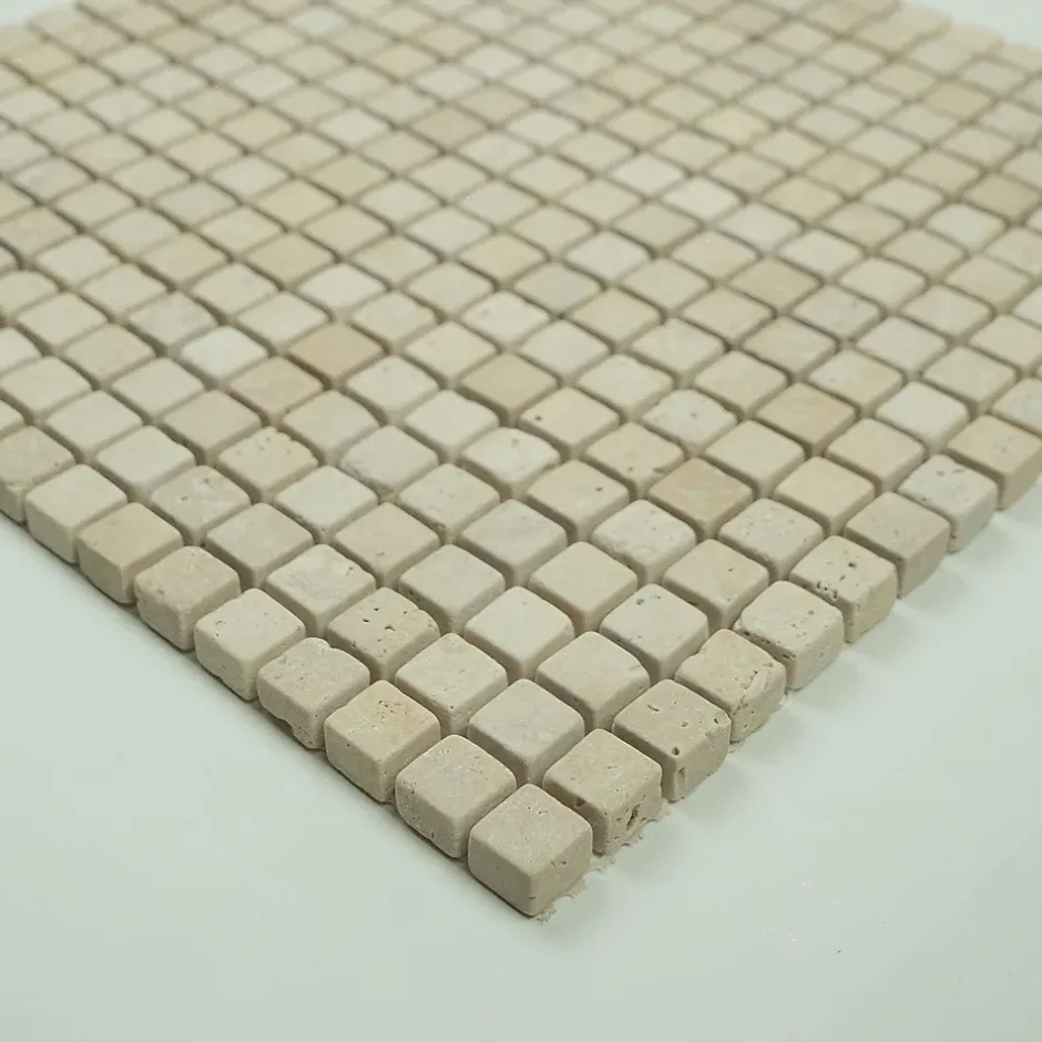 Albedo Pierre Mosaïque en Travertin Blanc Ivoire Vieilli - 1,5X1,5X1 CM