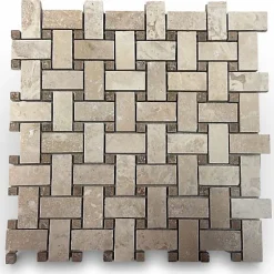 Albedo Pierre Mosaïque en Travertin Blanc Ivoire - Noçe - Tissage Panier