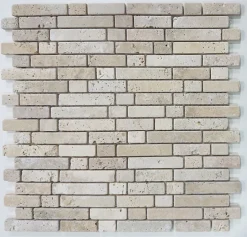 Albedo Pierre Mosaïque en Travertin Blanc Ivoire Vieilli -Stripe 1,5 - 0,8 CM