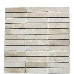 Albedo Pierre Mosaïque en Travertin Blanc Ivoire Rempli et Aiguisé - 2,3x10x1CM