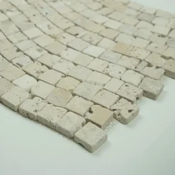 Mosaïque en travertin ivoire vieilli - Vague-Albedo Pierre Sale