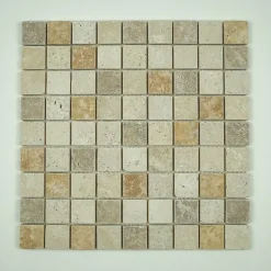 Albedo Pierre Mosaïque en Travertin mix 3 couleurs - 3,2X3,2X1 CM