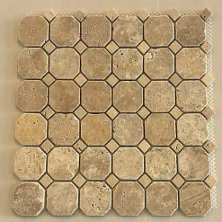 Mosaïque en Travertin Vieilli Foncé - Octogone-Albedo Pierre Sale