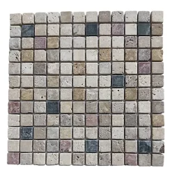 Albedo Pierre Mosaïque en Travertin Vieilli - Mix 5 couleurs - 2,3X2,3X1 CM