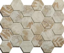 Ilcom Mosaïque en verre pressé sur filet pour salle de bain et cuisine 43.5cm x 32cm - Botanic Beige Garden Matt