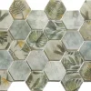 Ilcom Mosaïque en verre pressé sur filet pour salle de bain et cuisine 43.5cm x 32cm - Botanic Green Garden Matt
