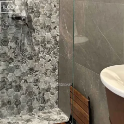 Ilcom Mosaïque en verre pressé sur filet pour salle de bain et cuisine 43.5cm x 32cm - Botanic Green Garden Matt