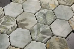 Ilcom Mosaïque en verre pressé sur filet pour salle de bain et cuisine 43.5cm x 32cm - Botanic Green Garden Matt