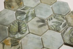 Ilcom Mosaïque en verre pressé sur filet pour salle de bain et cuisine 43.5cm x 32cm - Botanic Green Garden Matt