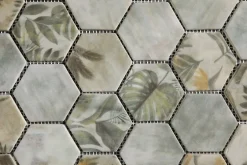 Ilcom Mosaïque en verre pressé sur filet pour salle de bain et cuisine 43.5cm x 32cm - Botanic Green Garden Matt