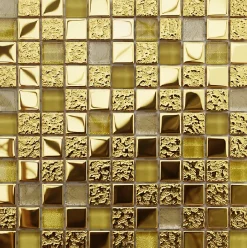 Ilcom Mosaïque en verre sur filet pour salle de bain ou cuisine 30 cm x 30 cm - Egyptian gold