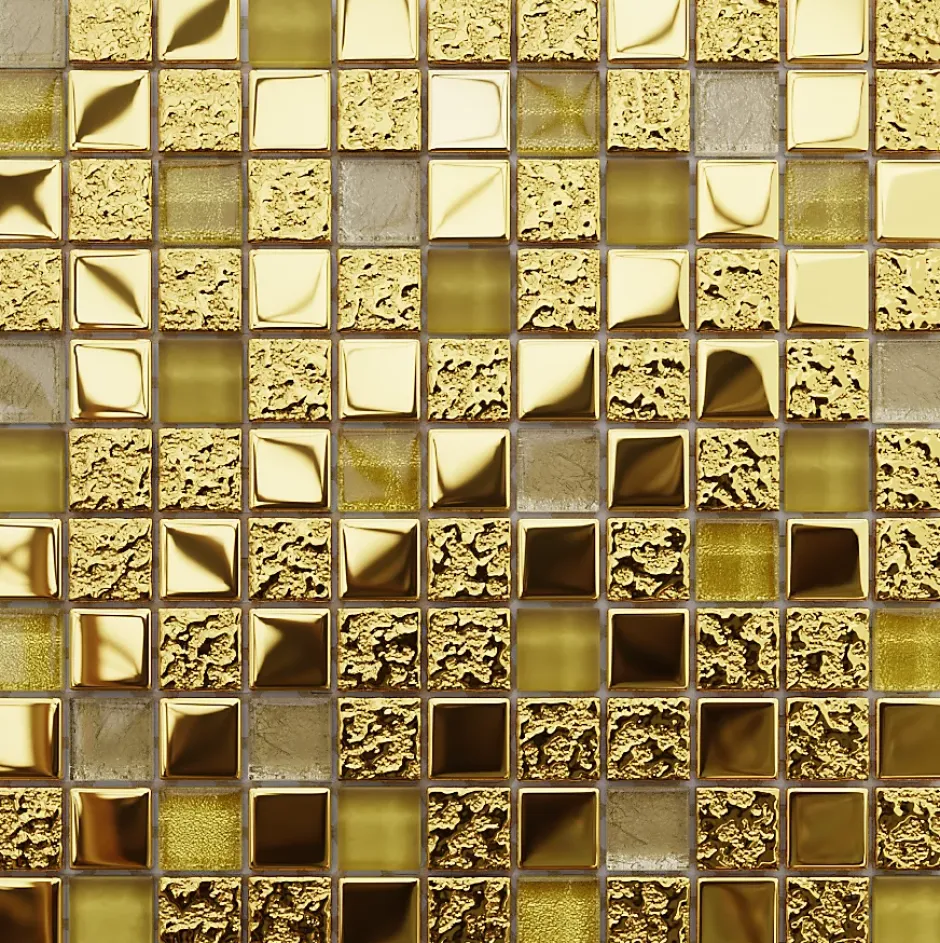 Ilcom Mosaïque en verre sur filet pour salle de bain ou cuisine 30 cm x 30 cm - Egyptian gold