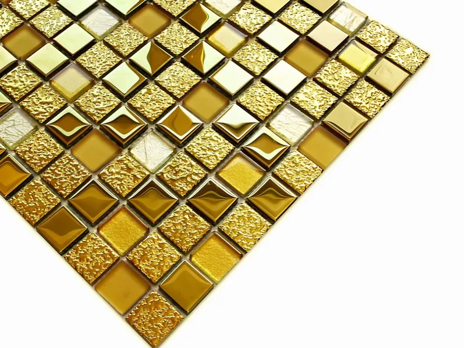 Ilcom Mosaïque en verre sur filet pour salle de bain ou cuisine 30 cm x 30 cm - Egyptian gold