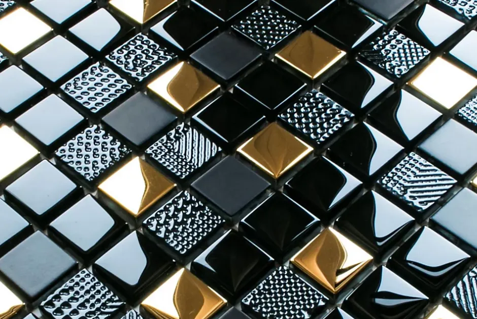 Mosaïque en verre sur filet pour salle de bain ou cuisine 30 cm x 30 cm - Volcano gold-Ilcom Hot