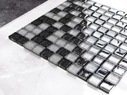 Mosaïque en verre sur filet pour salle de bain ou cuisine 30 cm x 30 cm - Starry black-Ilcom Clearance