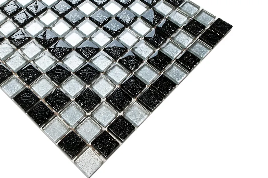 Mosaïque en verre sur filet pour salle de bain ou cuisine 30 cm x 30 cm - Starry black-Ilcom Clearance