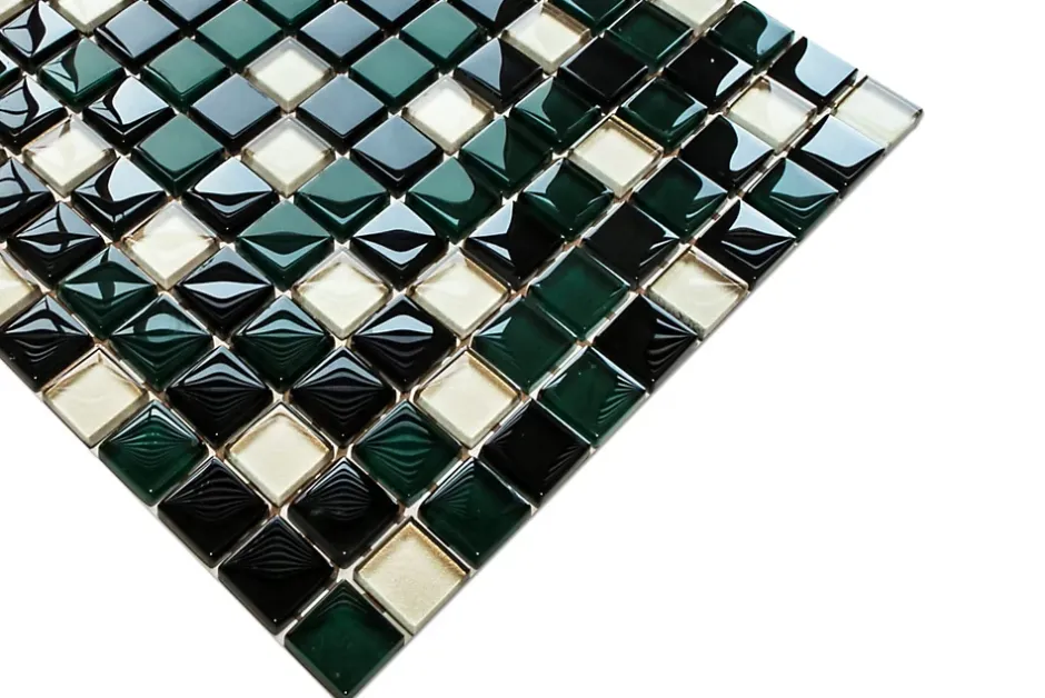 Mosaïque en verre sur filet pour salle de bain ou cuisine 30 cm x 30 cm - Green relax-Ilcom Discount
