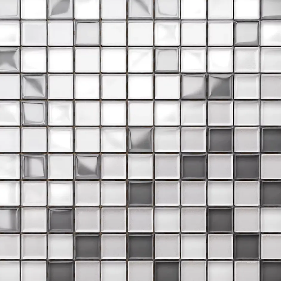 Ilcom Mosaïque en verre sur filet pour salle de bain ou cuisine 30 cm x 30 cm - White Pearls