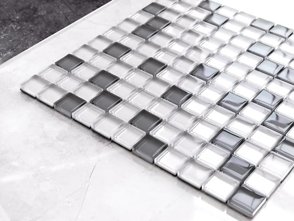 Ilcom Mosaïque en verre sur filet pour salle de bain ou cuisine 30 cm x 30 cm - White Pearls