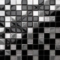 Mosaïque en verre sur filet pour salle de bain ou cuisine 30 cm x 30 cm - Black Lake-Ilcom Clearance