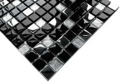 Mosaïque en verre sur filet pour salle de bain ou cuisine 30 cm x 30 cm - Black Lake-Ilcom Clearance