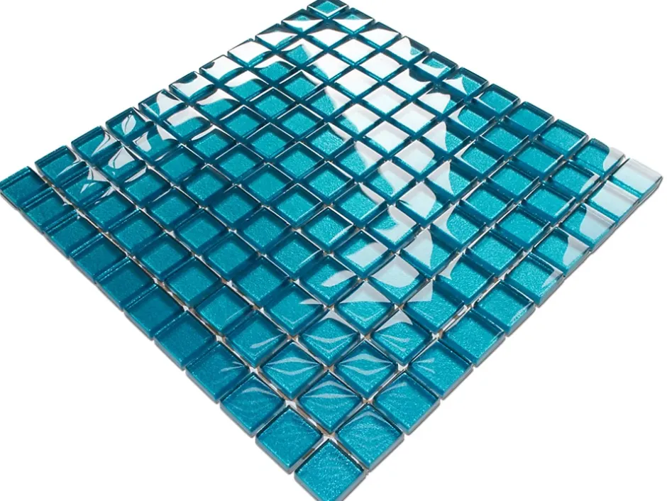 Mosaïque en verre sur filet pour salle de bain ou cuisine 30 cm x 30 cm -Blue metal-Ilcom New