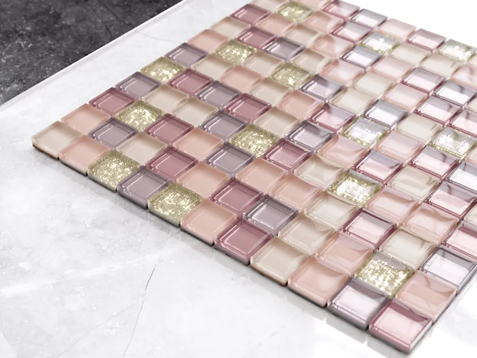 Mosaïque en verre sur filet pour salle de bain ou cuisine 30 cm x 30 cm - Flamingo-Ilcom Discount