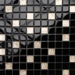 Ilcom Mosaïque en verre sur filet pour salle de bain ou cuisine 30 cm x 30 cm - Black pepper