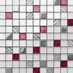 Ilcom Mosaïque en verre sur filet pour salle de bain ou cuisine 30 cm x 30 cm - Rose queen