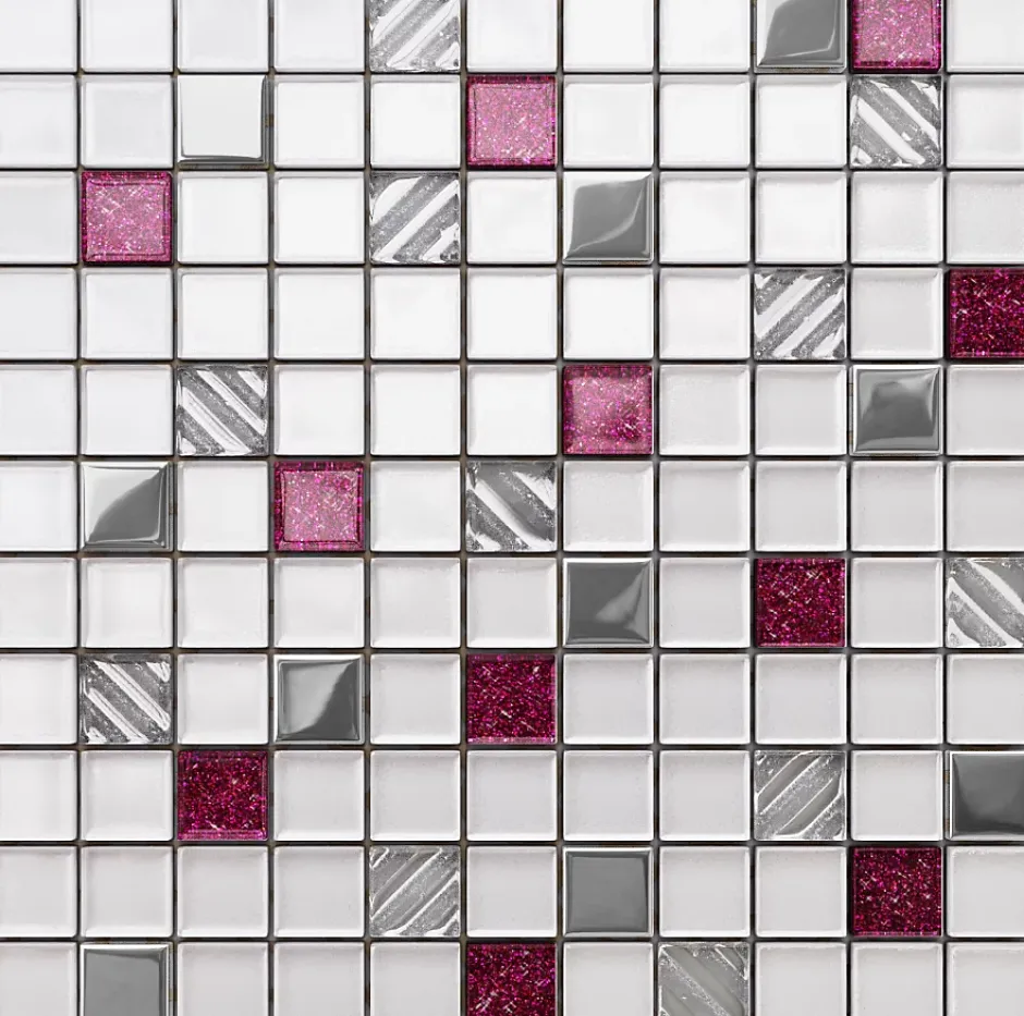 Ilcom Mosaïque en verre sur filet pour salle de bain ou cuisine 30 cm x 30 cm - Rose queen