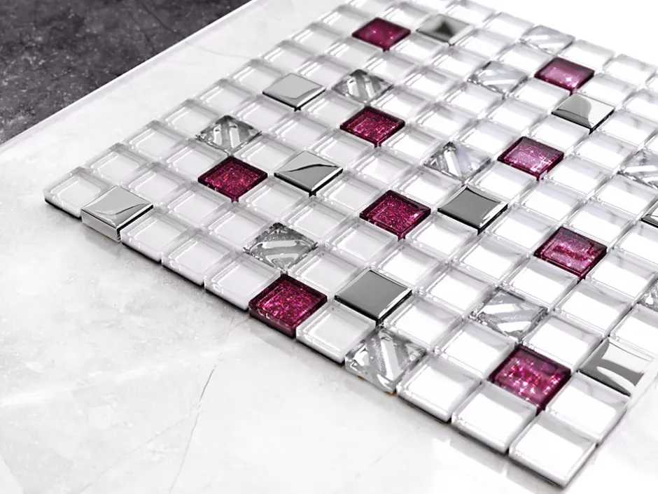 Ilcom Mosaïque en verre sur filet pour salle de bain ou cuisine 30 cm x 30 cm - Rose queen