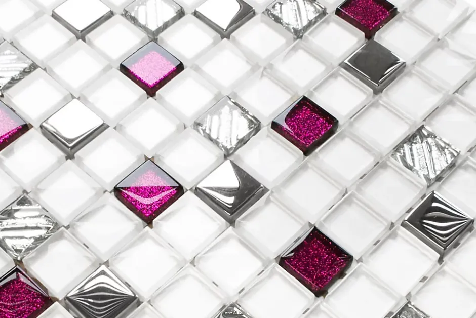 Ilcom Mosaïque en verre sur filet pour salle de bain ou cuisine 30 cm x 30 cm - Rose queen