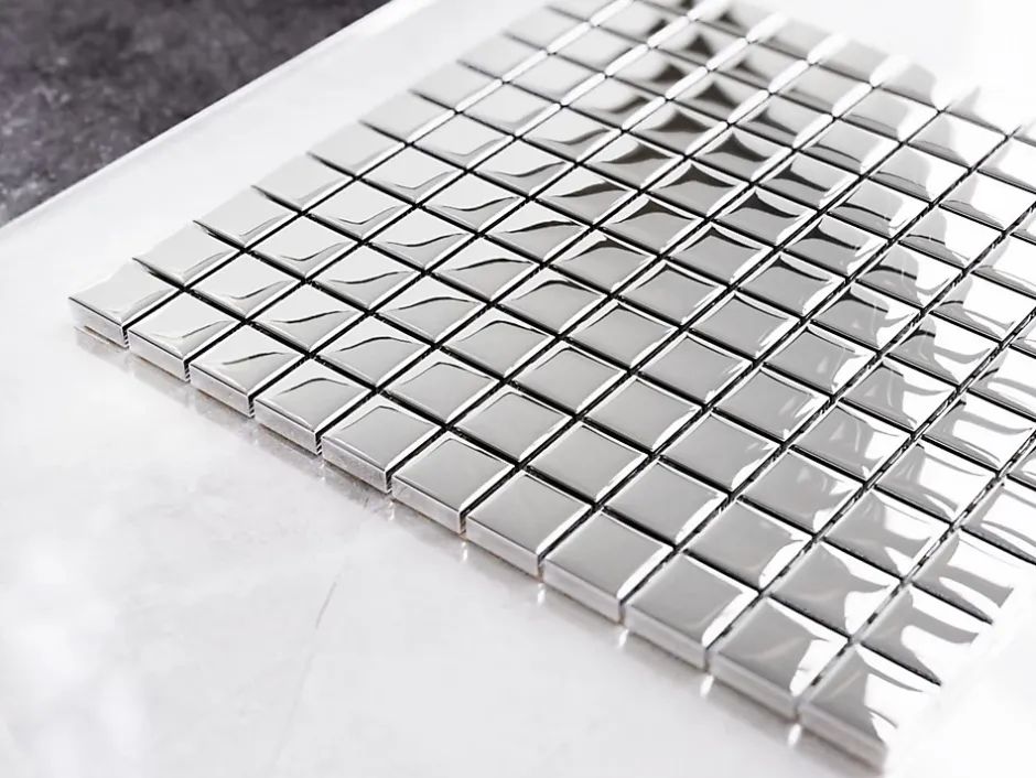 Mosaïque en verre sur filet pour salle de bain ou cuisine 30 cm x 30 cm - Pure silver-Ilcom Sale