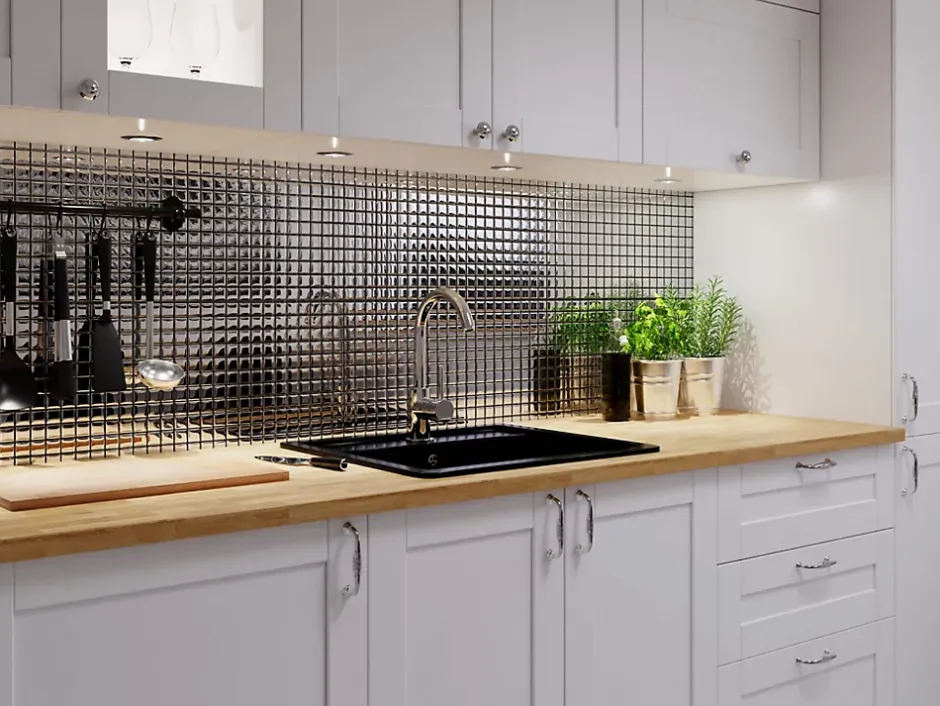 Mosaïque en verre sur filet pour salle de bain ou cuisine 30 cm x 30 cm - Pure silver-Ilcom Sale