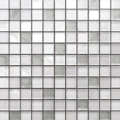 Ilcom Mosaïque en verre sur filet pour salle de bain ou cuisine 30 cm x 30 cm - Crushed white silver