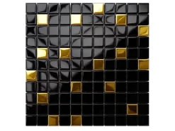 Ilcom Mosaïque en verre sur filet pour salle de bain ou cuisine 30 cm x 30 cm - Nero gold