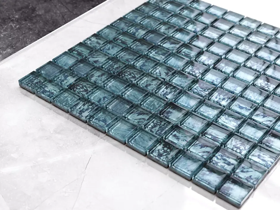Ilcom Mosaïque en verre sur filet pour salle de bain ou cuisine 30 cm x 30 cm - Green eyes