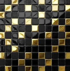 Ilcom Mosaïque en verre sur filet pour salle de bain ou cuisine 30 cm x 30 cm - El Dorado