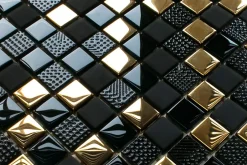 Ilcom Mosaïque en verre sur filet pour salle de bain ou cuisine 30 cm x 30 cm - El Dorado