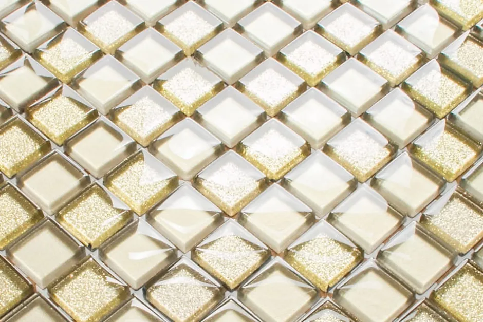 Mosaïque en verre sur filet pour salle de bain ou cuisine 30 cm x 30 cm - Golden sunshine-Ilcom New