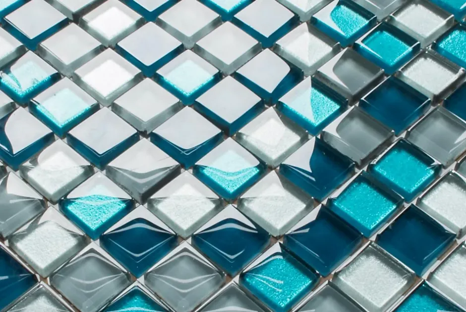 Mosaïque en verre sur filet pour salle de bain ou cuisine 30 cm x 30 cm - Deep lake-Ilcom